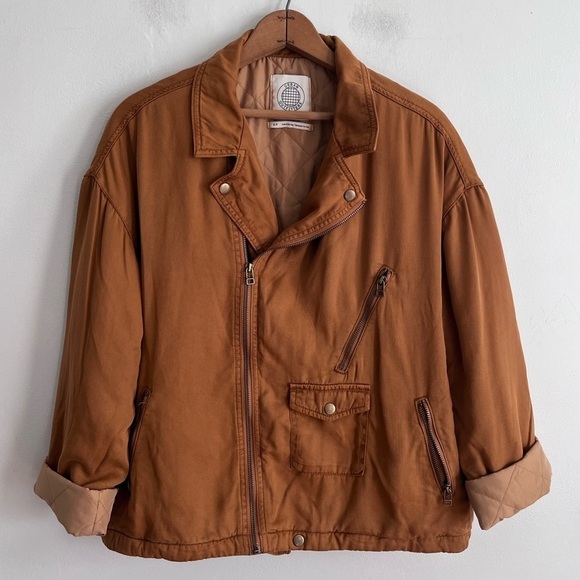 Urban Outfitters Camel oversized moto Soft Tencel Jacket - Picture 1 of 9